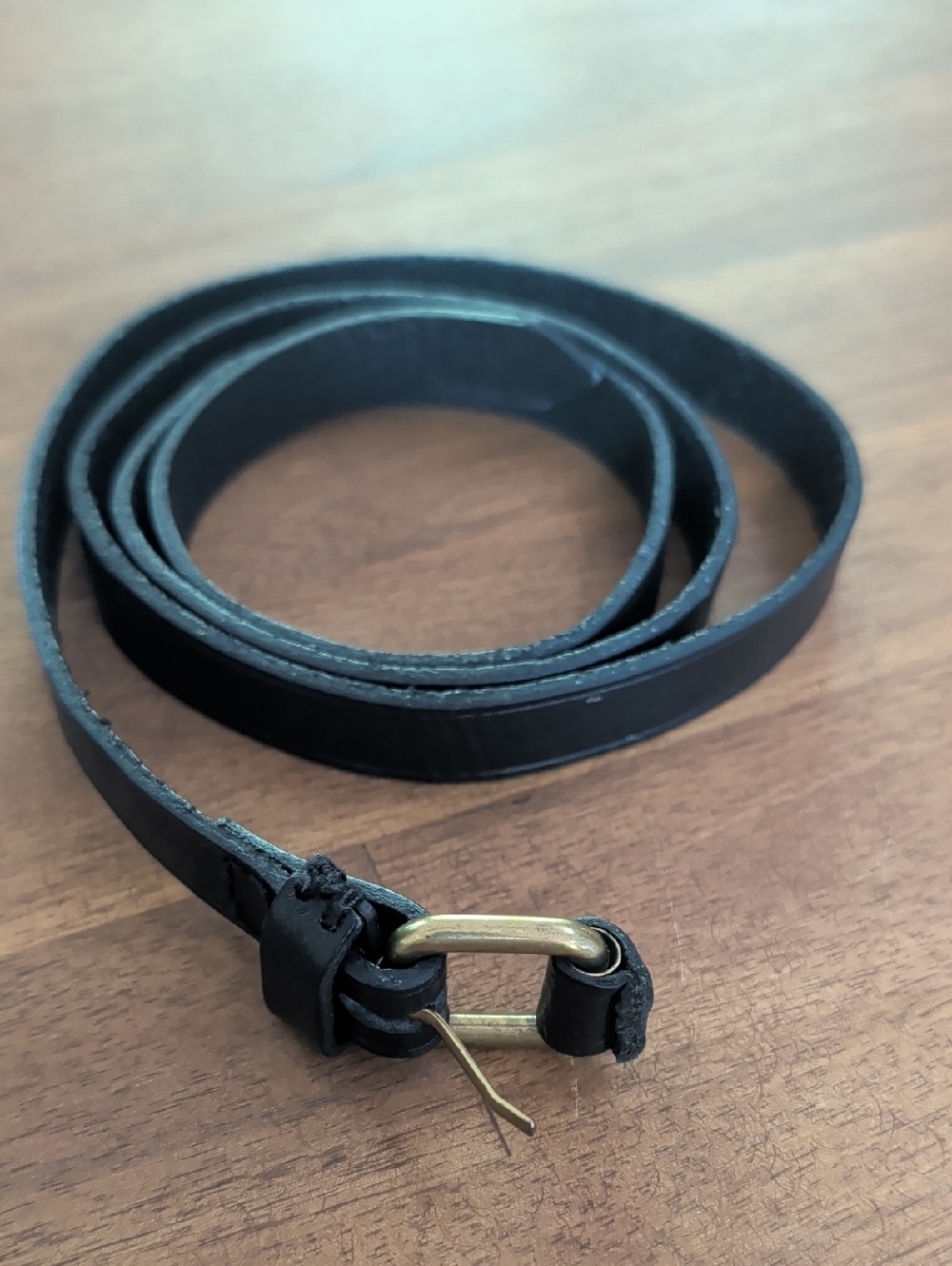 Madewell The Simple Pouch Black Leather Skinny Belt with Brass Buckle